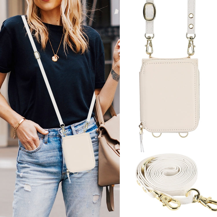 For Motorola Razr 40 Ultra Long and Short Lanyard Zipper Card Slot Foldable Phone Case(Beige) by buy2fix