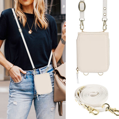 For Motorola Razr 40 Ultra Long and Short Lanyard Zipper Card Slot Foldable Phone Case(Beige) by buy2fix