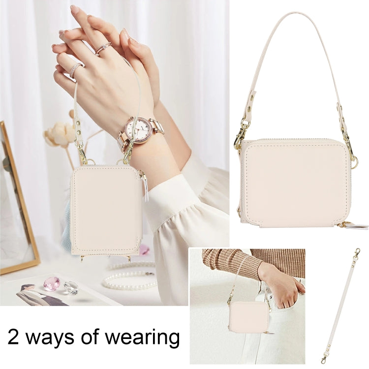 For Motorola Razr 40 Ultra Long and Short Lanyard Zipper Card Slot Foldable Phone Case(Beige) by buy2fix