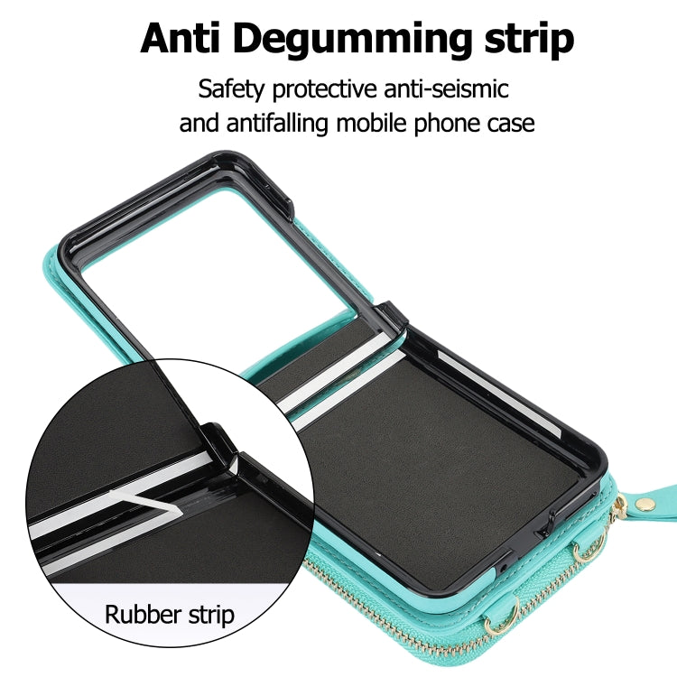 For Motorola Razr 40 Ultra Long and Short Lanyard Zipper Card Slot Foldable Phone Case(Mint Green) - Motorola Cases by buy2fix | Online Shopping UK | buy2fix