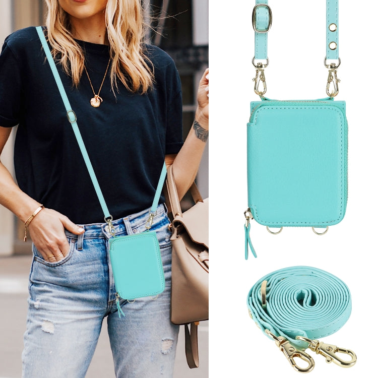 For Motorola Razr 40 Ultra Long and Short Lanyard Zipper Card Slot Foldable Phone Case(Mint Green) - Motorola Cases by buy2fix | Online Shopping UK | buy2fix