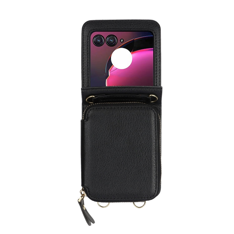 For Motorola Razr 40 Ultra Long and Short Lanyard Zipper Card Slot Foldable Phone Case(Black) by buy2fix