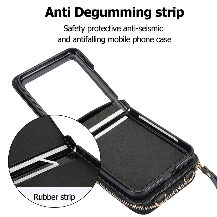 For Motorola Razr 40 Ultra Long and Short Lanyard Zipper Card Slot Foldable Phone Case(Black) by buy2fix