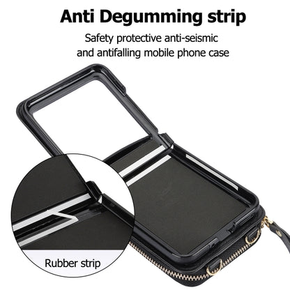 For Motorola Razr 40 Ultra Long and Short Lanyard Zipper Card Slot Foldable Phone Case(Black) by buy2fix