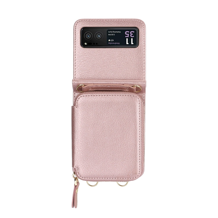 For Motorola Razr 40 Long and Short Lanyard Zipper Card Slot Foldable Phone Case(Pink) by buy2fix