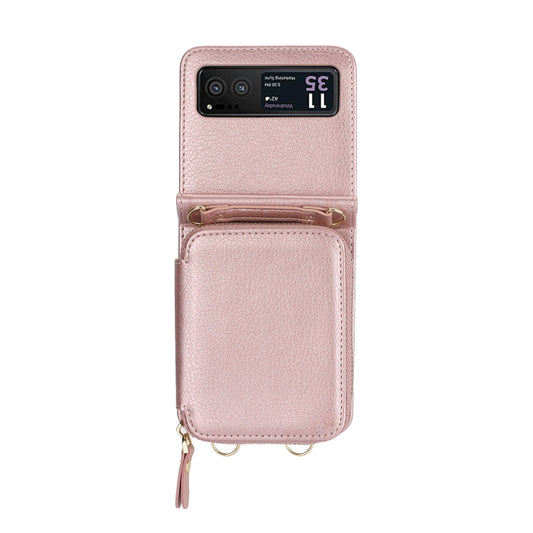 For Motorola Razr 40 Long and Short Lanyard Zipper Card Slot Foldable Phone Case(Pink) by buy2fix