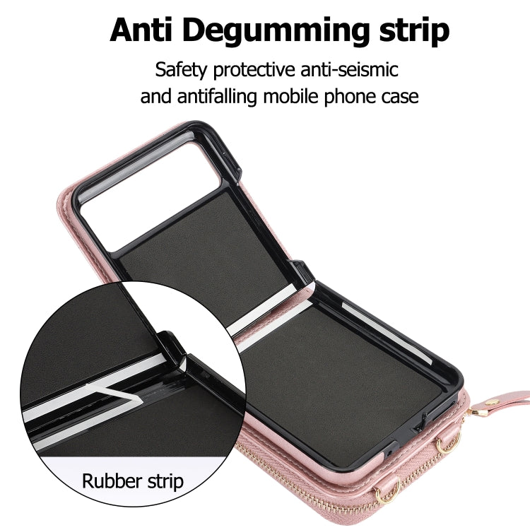 For Motorola Razr 40 Long and Short Lanyard Zipper Card Slot Foldable Phone Case(Pink) by buy2fix