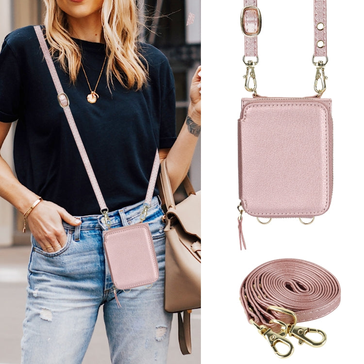 For Motorola Razr 40 Long and Short Lanyard Zipper Card Slot Foldable Phone Case(Pink) by buy2fix