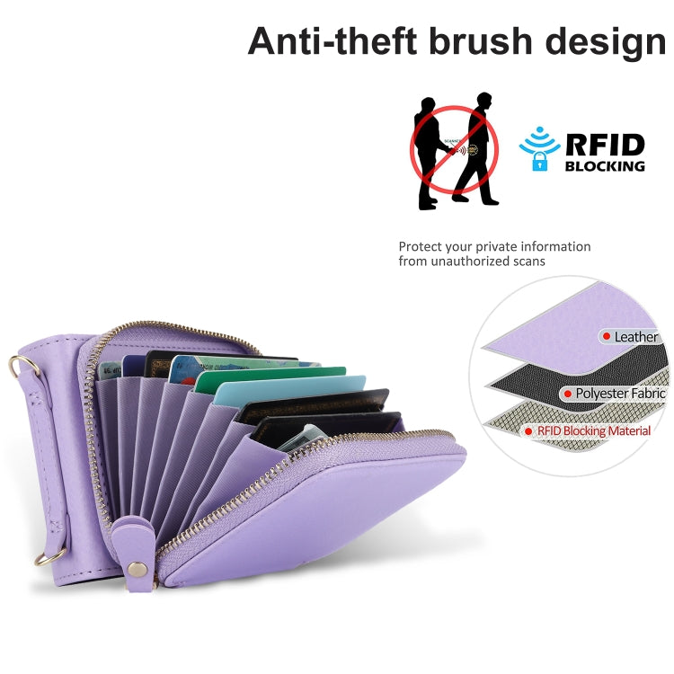 For Motorola Razr 40 Long and Short Lanyard Zipper Card Slot Foldable Phone Case(Purple) - Motorola Cases by buy2fix | Online Shopping UK | buy2fix