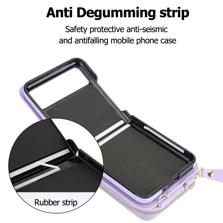 For Motorola Razr 40 Long and Short Lanyard Zipper Card Slot Foldable Phone Case(Purple) - Motorola Cases by buy2fix | Online Shopping UK | buy2fix