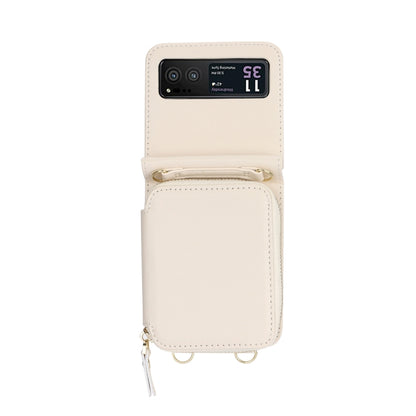 For Motorola Razr 40 Long and Short Lanyard Zipper Card Slot Foldable Phone Case(Beige) - Motorola Cases by buy2fix | Online Shopping UK | buy2fix
