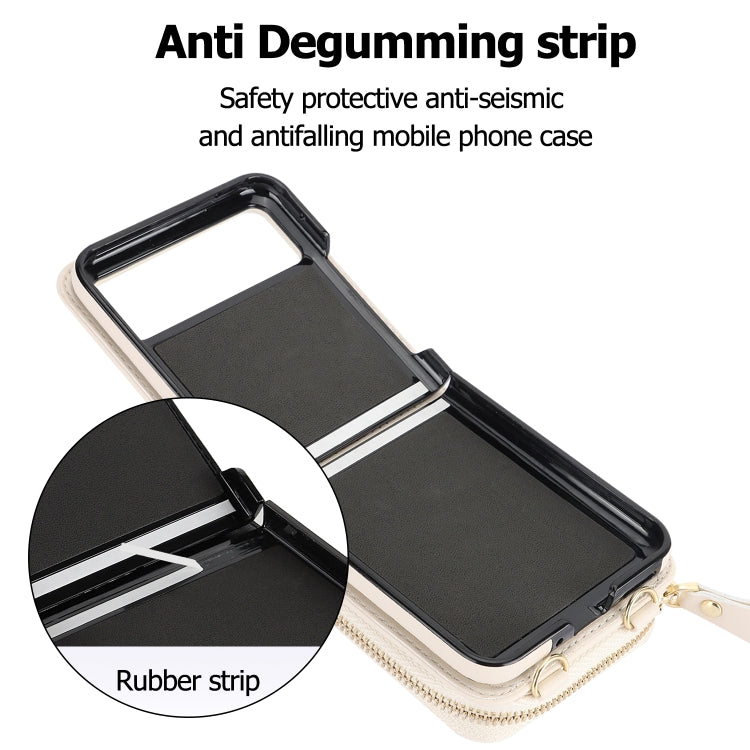 For Motorola Razr 40 Long and Short Lanyard Zipper Card Slot Foldable Phone Case(Beige) - Motorola Cases by buy2fix | Online Shopping UK | buy2fix