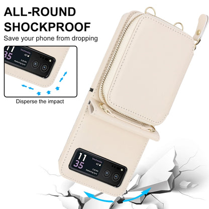 For Motorola Razr 40 Long and Short Lanyard Zipper Card Slot Foldable Phone Case(Beige) - Motorola Cases by buy2fix | Online Shopping UK | buy2fix