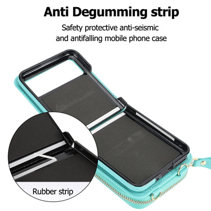 For Motorola Razr 40 Long and Short Lanyard Zipper Card Slot Foldable Phone Case(Mint Green) - Motorola Cases by buy2fix | Online Shopping UK | buy2fix