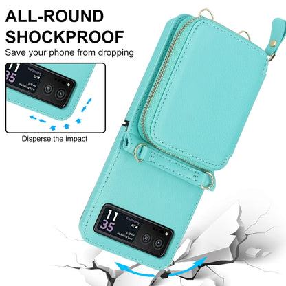 For Motorola Razr 40 Long and Short Lanyard Zipper Card Slot Foldable Phone Case(Mint Green) - Motorola Cases by buy2fix | Online Shopping UK | buy2fix