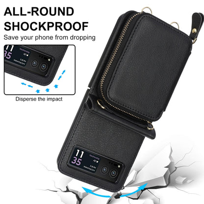 For Motorola Razr 40 Long and Short Lanyard Zipper Card Slot Foldable Phone Case(Black) by buy2fix