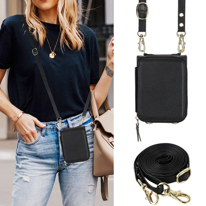 For Motorola Razr 40 Long and Short Lanyard Zipper Card Slot Foldable Phone Case(Black) by buy2fix