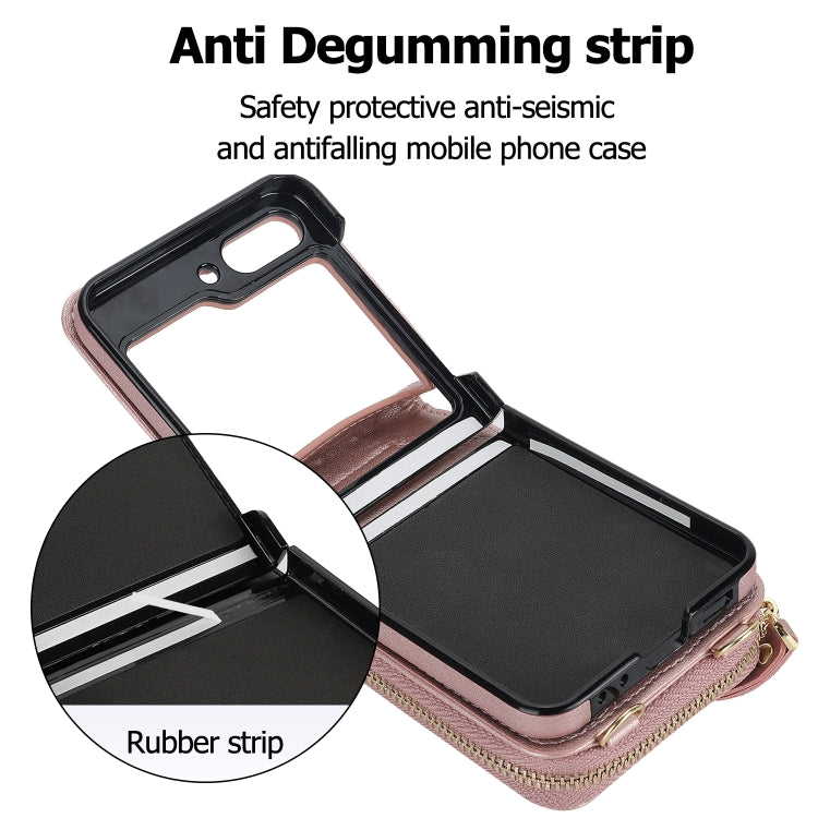 For Samsung Galaxy Z Flip5 Long and Short Lanyard Zipper Card Slot Foldable Phone Case(Pink) - Galaxy Z Flip5 Cases by buy2fix | Online Shopping UK | buy2fix