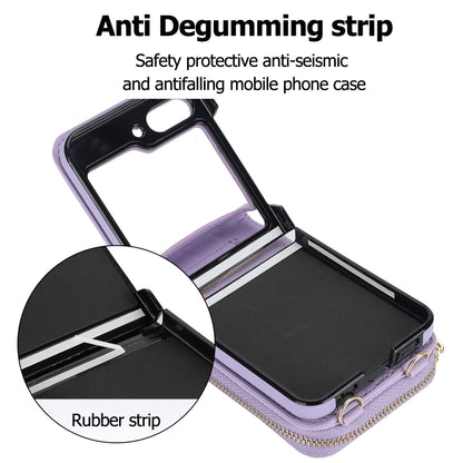 For Samsung Galaxy Z Flip5 Long and Short Lanyard Zipper Card Slot Foldable Phone Case(Purple) - Galaxy Z Flip5 Cases by buy2fix | Online Shopping UK | buy2fix