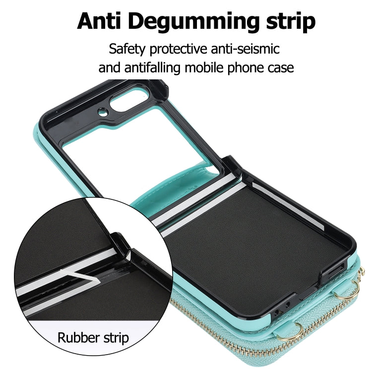 For Samsung Galaxy Z Flip5 Long and Short Lanyard Zipper Card Slot Foldable Phone Case(Mint Green) - Galaxy Z Flip5 Cases by buy2fix | Online Shopping UK | buy2fix