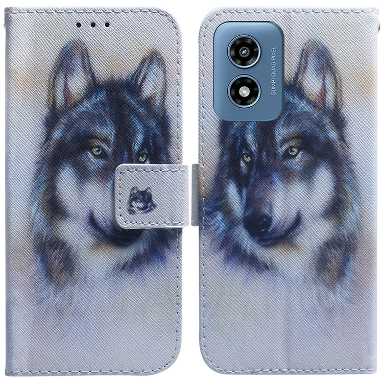 For Motorola Moto G Play 4G 2024 Coloured Drawing Flip Leather Phone Case(White Wolf) by buy2fix