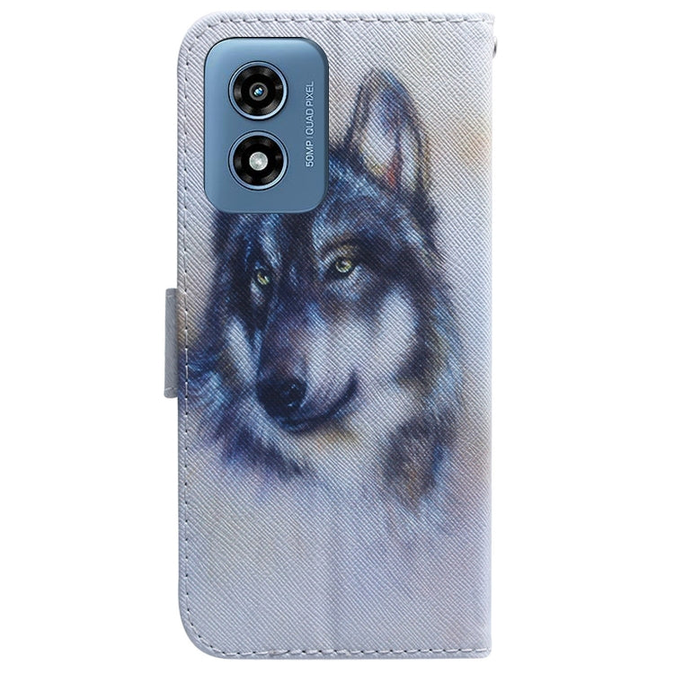 For Motorola Moto G Play 4G 2024 Coloured Drawing Flip Leather Phone Case(White Wolf) by buy2fix