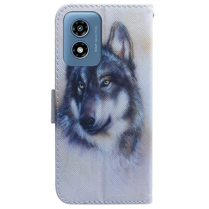 For Motorola Moto G Play 4G 2024 Coloured Drawing Flip Leather Phone Case(White Wolf) by buy2fix