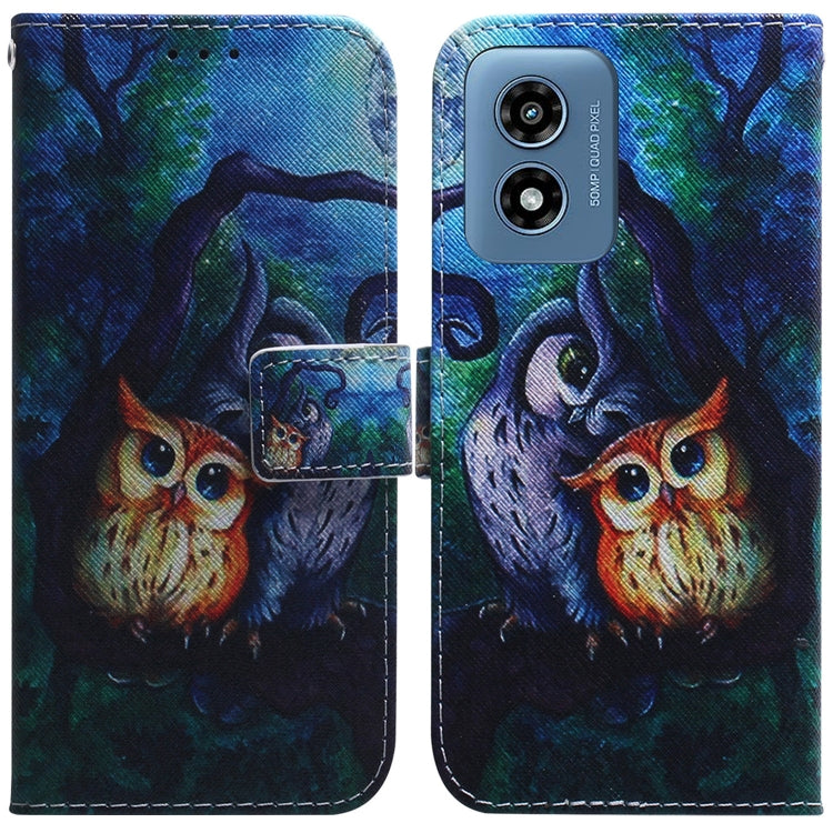 For Motorola Moto G Play 4G 2024 Coloured Drawing Flip Leather Phone Case(Oil Painting Owl) by buy2fix