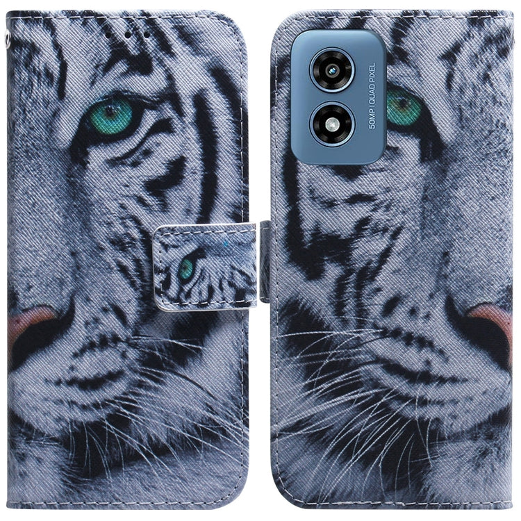 For Motorola Moto G Play 4G 2024 Coloured Drawing Flip Leather Phone Case(Tiger) by buy2fix