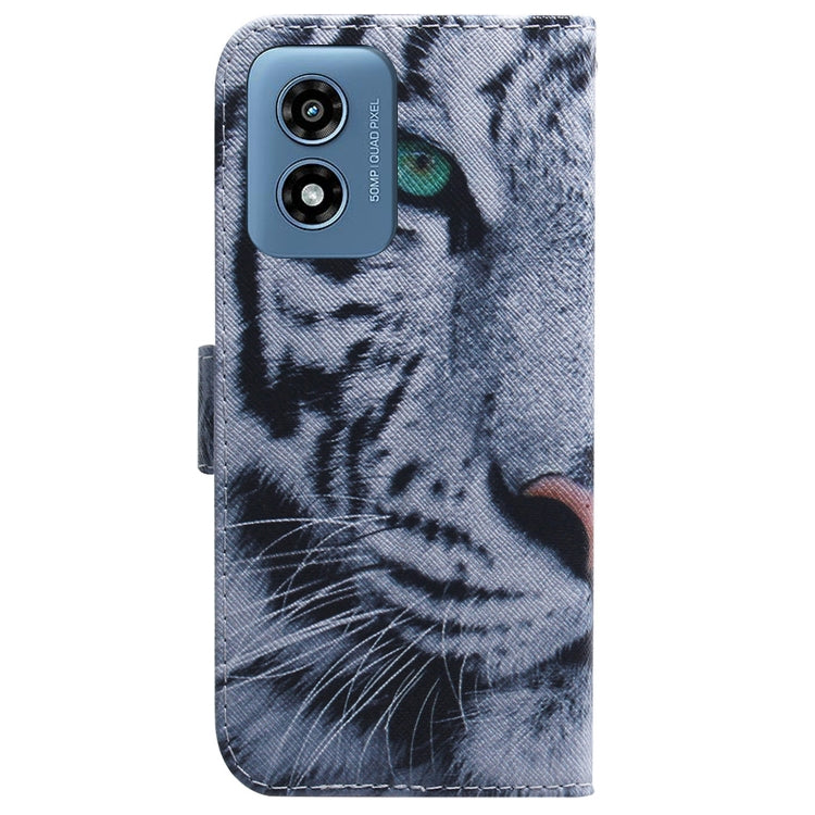 For Motorola Moto G Play 4G 2024 Coloured Drawing Flip Leather Phone Case(Tiger) by buy2fix