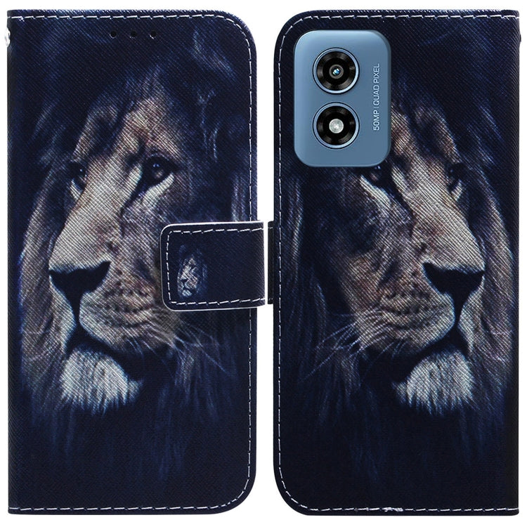 For Motorola Moto G Play 4G 2024 Coloured Drawing Flip Leather Phone Case(Lion) by buy2fix