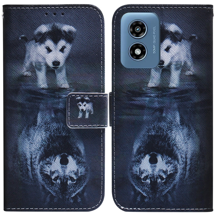 For Motorola Moto G Play 4G 2024 Coloured Drawing Flip Leather Phone Case(Wolf and Dog) by buy2fix