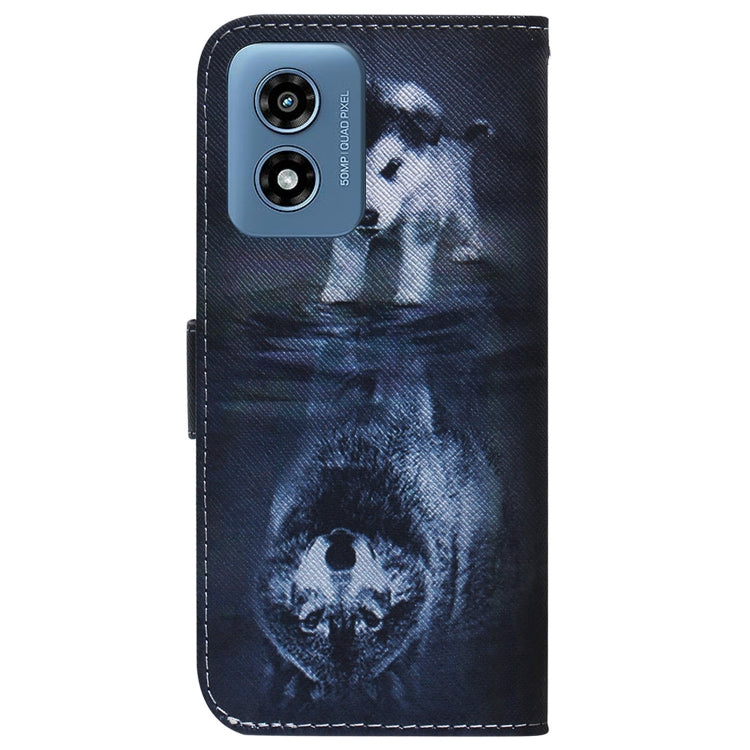 For Motorola Moto G Play 4G 2024 Coloured Drawing Flip Leather Phone Case(Wolf and Dog) by buy2fix
