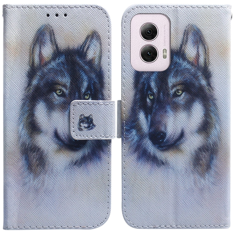 For Motorola Moto G Power 5G 2024 Coloured Drawing Flip Leather Phone Case(White Wolf) by buy2fix
