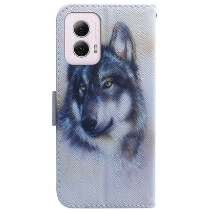For Motorola Moto G Power 5G 2024 Coloured Drawing Flip Leather Phone Case(White Wolf) by buy2fix