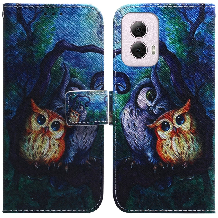 For Motorola Moto G Power 5G 2024 Coloured Drawing Flip Leather Phone Case(Oil Painting Owl) by buy2fix