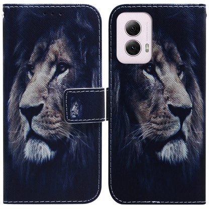 For Motorola Moto G Power 5G 2024 Coloured Drawing Flip Leather Phone Case(Lion) by buy2fix