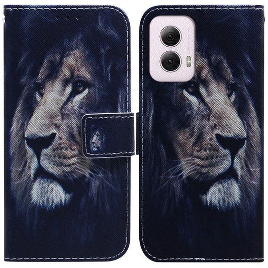 For Motorola Moto G Power 5G 2024 Coloured Drawing Flip Leather Phone Case(Lion) by buy2fix