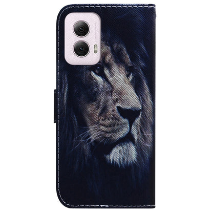For Motorola Moto G Power 5G 2024 Coloured Drawing Flip Leather Phone Case(Lion) by buy2fix