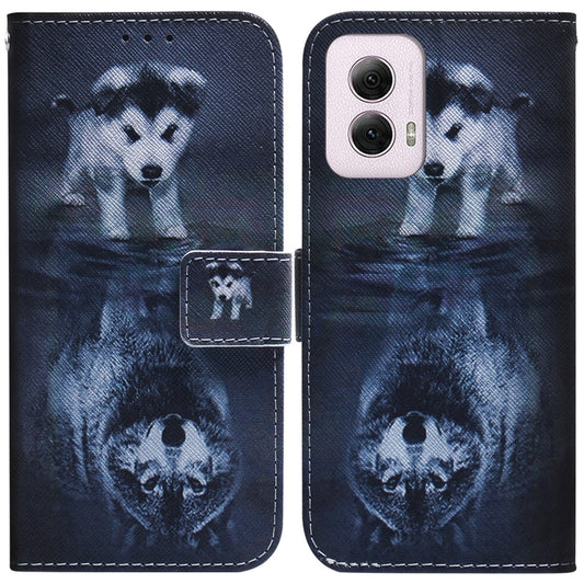 For Motorola Moto G Power 5G 2024 Coloured Drawing Flip Leather Phone Case(Wolf and Dog) by buy2fix