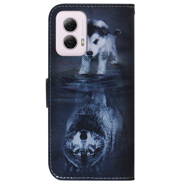 For Motorola Moto G Power 5G 2024 Coloured Drawing Flip Leather Phone Case(Wolf and Dog) by buy2fix