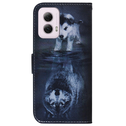 For Motorola Moto G Power 5G 2024 Coloured Drawing Flip Leather Phone Case(Wolf and Dog) by buy2fix