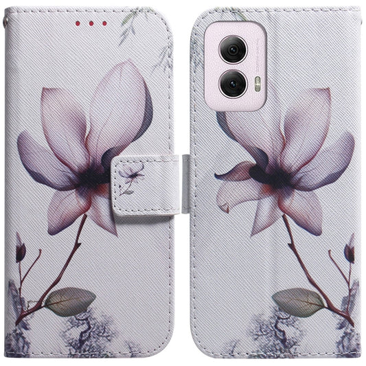 For Motorola Moto G Power 5G 2024 Coloured Drawing Flip Leather Phone Case(Magnolia) by buy2fix