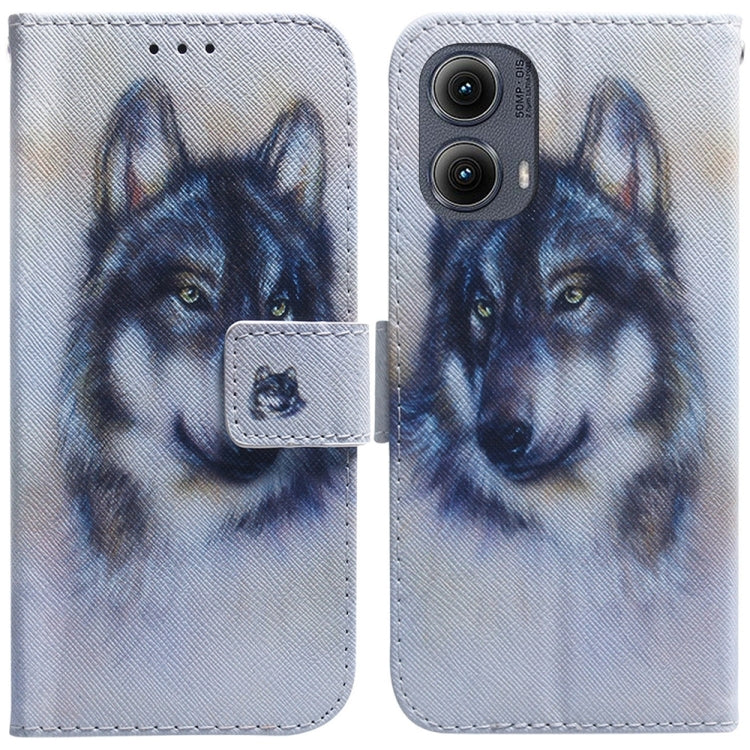 For Motorola Edge 2024 Coloured Drawing Flip Leather Phone Case(White Wolf) by buy2fix