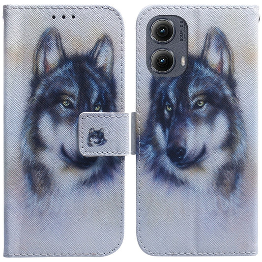 For Motorola Edge 2024 Coloured Drawing Flip Leather Phone Case(White Wolf) by buy2fix