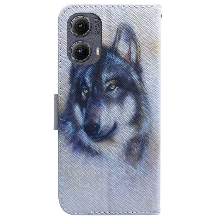 For Motorola Edge 2024 Coloured Drawing Flip Leather Phone Case(White Wolf) by buy2fix