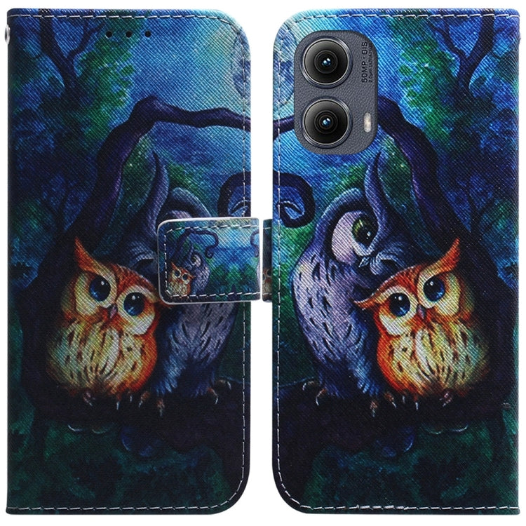 For Motorola Edge 2024 Coloured Drawing Flip Leather Phone Case(Oil Painting Owl) by buy2fix