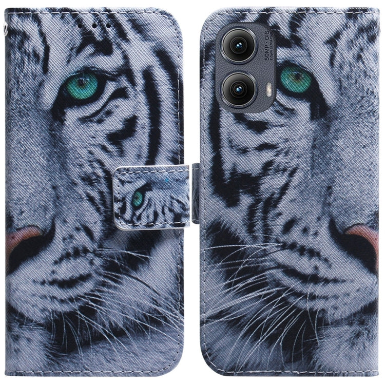 For Motorola Edge 2024 Coloured Drawing Flip Leather Phone Case(Tiger) by buy2fix