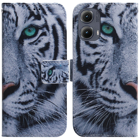 For Motorola Edge 2024 Coloured Drawing Flip Leather Phone Case(Tiger) by buy2fix