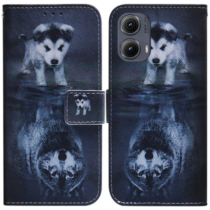 For Motorola Edge 2024 Coloured Drawing Flip Leather Phone Case(Wolf and Dog) by buy2fix